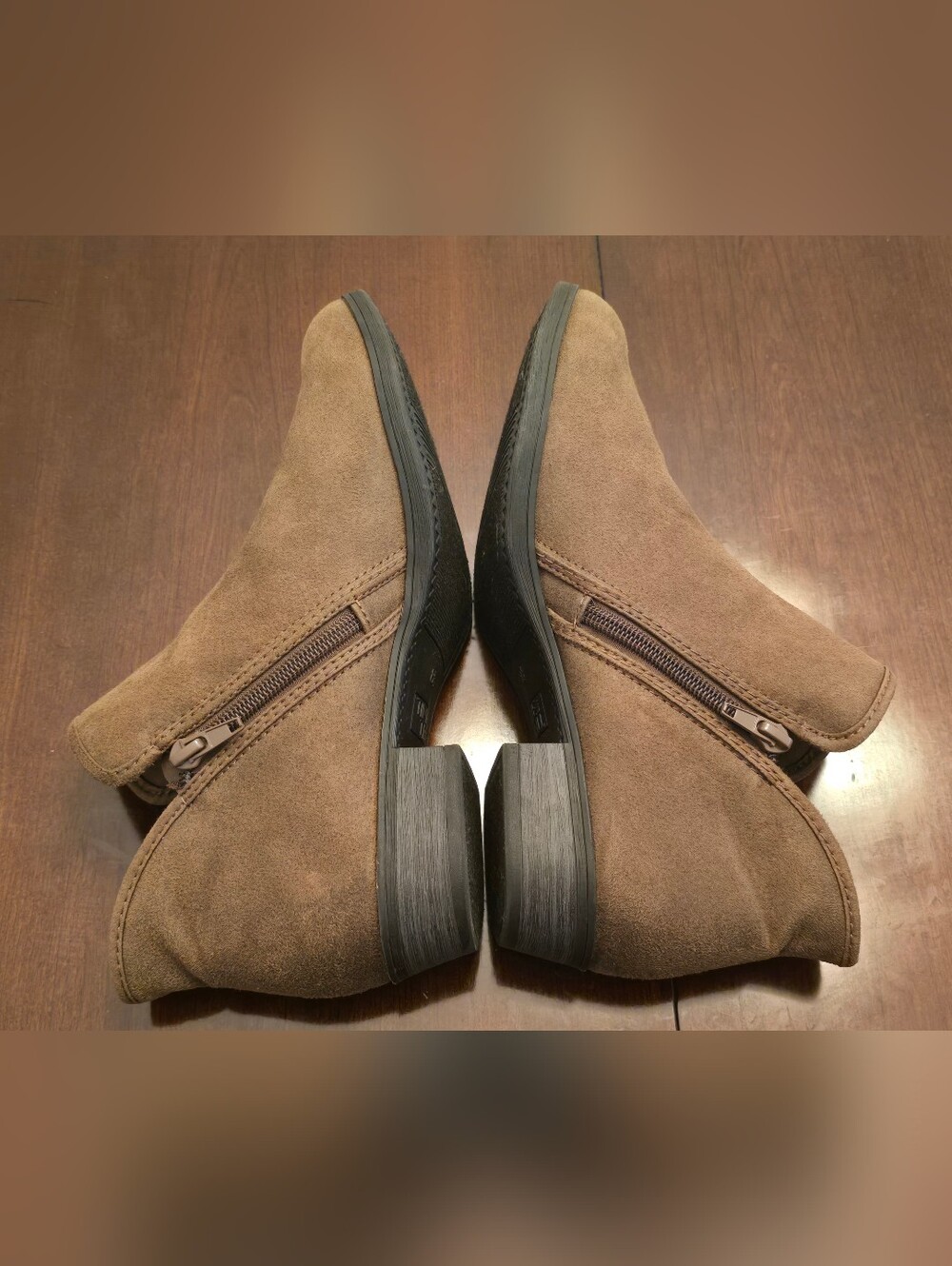 Time and Tru Women's Sz 8.5 Brown Faux Suede Ankle Booties with Side Zipper